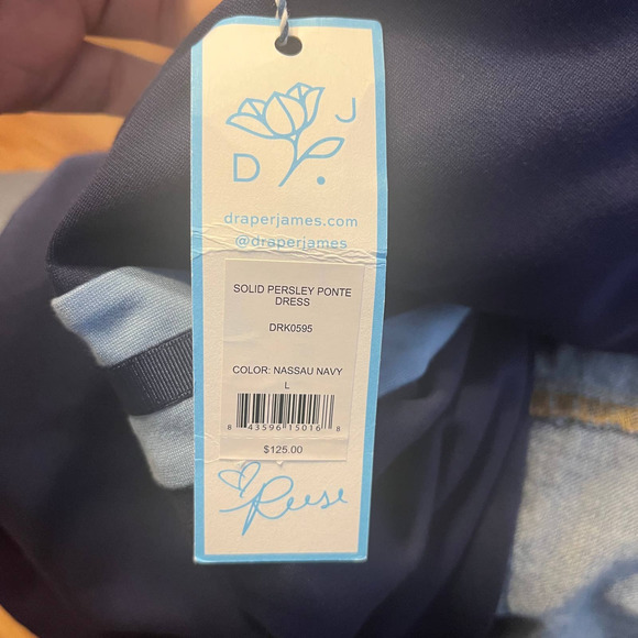 Draper James Solid Persley Ponte Dress Large Two Tone Navy Blue Striped NWT - Picture 7 of 7